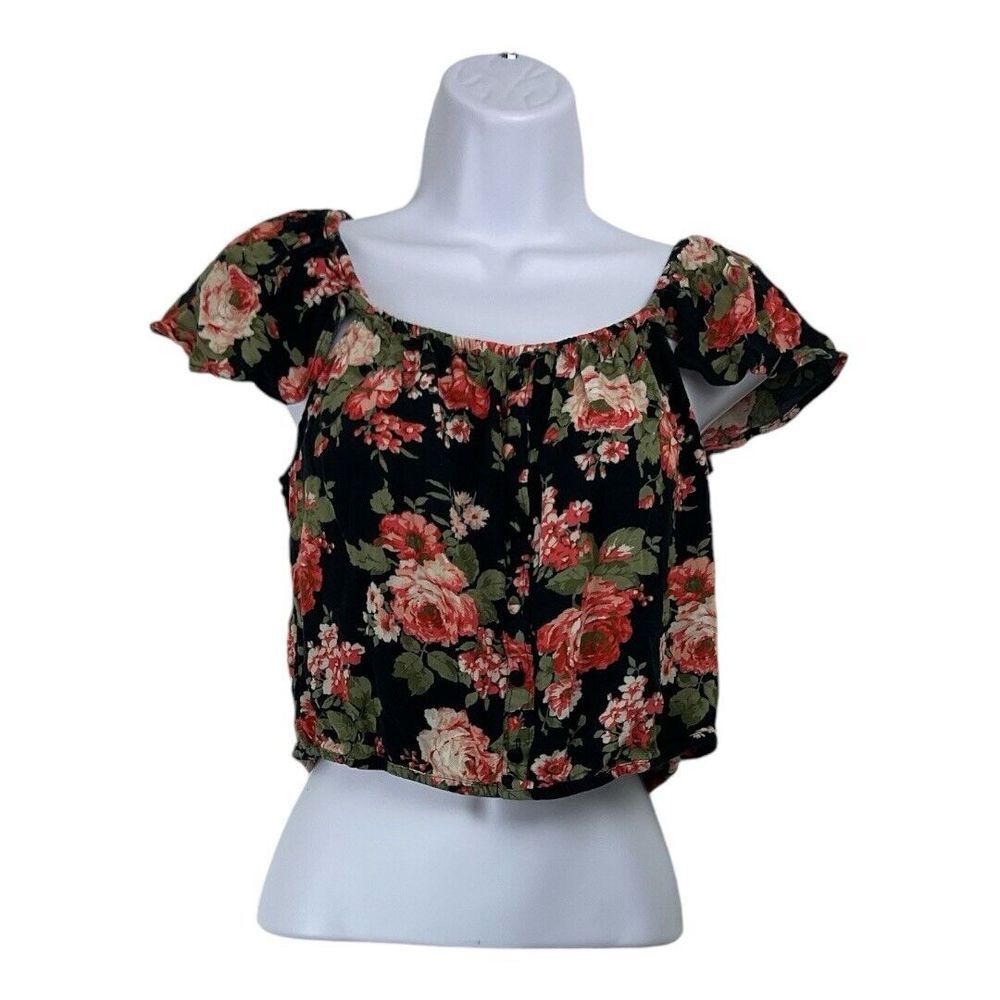 Abercrombie‎ & Fitch Womens Cropped Floral Top Size M Cottagecore Coquette Roses